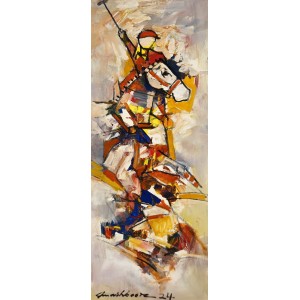 Mashkoor Raza, 12 x 36 Inch, Oil on Canvas, Polo Painting, AC-MR-684